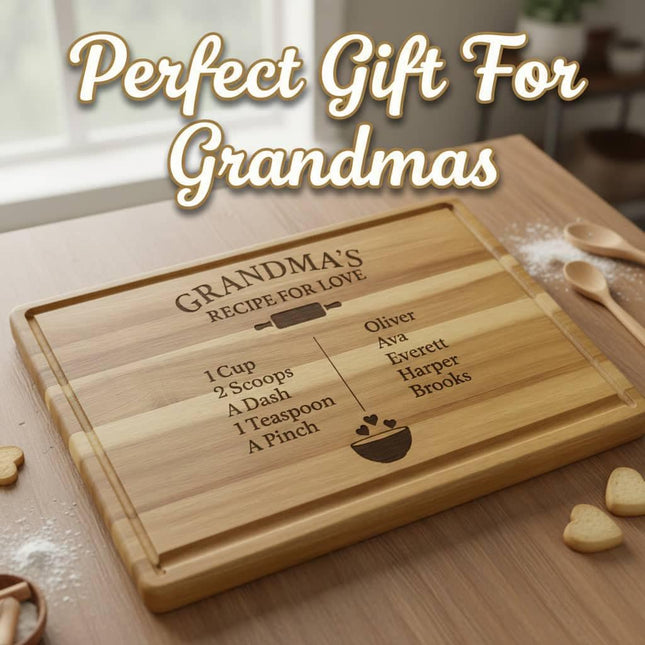 Personalized Grandma Cutting Board • Recipe for Love Engraved Acacia Board • Custom Grandkids Gift • Mother’s Day • Christmas Gift
