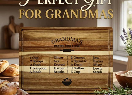 Personalized Grandma Cutting Board • Recipe for Love Engraved Acacia Board • Custom Grandkids Gift • Mother’s Day • Christmas Gift