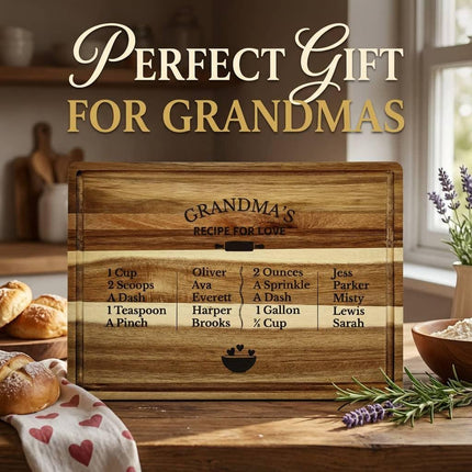 Personalized Grandma Cutting Board • Recipe for Love Engraved Acacia Board • Custom Grandkids Gift • Mother’s Day • Christmas Gift