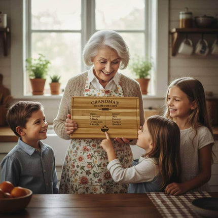 Personalized Grandma Cutting Board • Recipe for Love Engraved Acacia Board • Custom Grandkids Gift • Mother’s Day • Christmas Gift