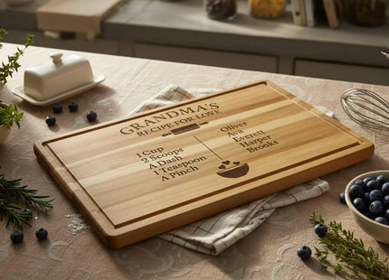 Personalized Grandma Cutting Board • Recipe for Love Engraved Acacia Board • Custom Grandkids Gift • Mother’s Day • Christmas Gift