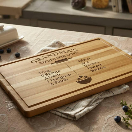 Personalized Grandma Cutting Board • Recipe for Love Engraved Acacia Board • Custom Grandkids Gift • Mother’s Day • Christmas Gift