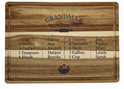 Personalized Grandma Cutting Board • Recipe for Love Engraved Acacia Board • Custom Grandkids Gift • Mother’s Day • Christmas Gift