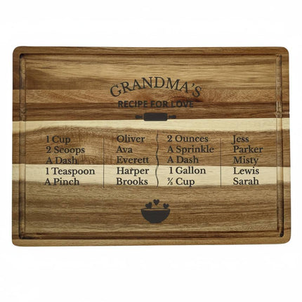 Personalized Grandma Cutting Board • Recipe for Love Engraved Acacia Board • Custom Grandkids Gift • Mother’s Day • Christmas Gift