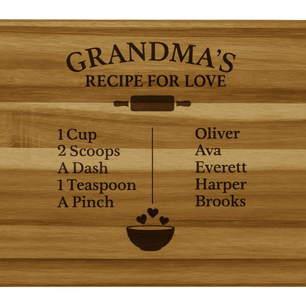 Personalized Grandma Cutting Board • Recipe for Love Engraved Acacia Board • Custom Grandkids Gift • Mother’s Day • Christmas Gift