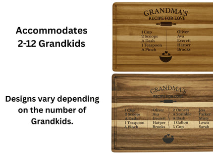 Personalized Grandma Cutting Board • Recipe for Love Engraved Acacia Board • Custom Grandkids Gift • Mother’s Day • Christmas Gift