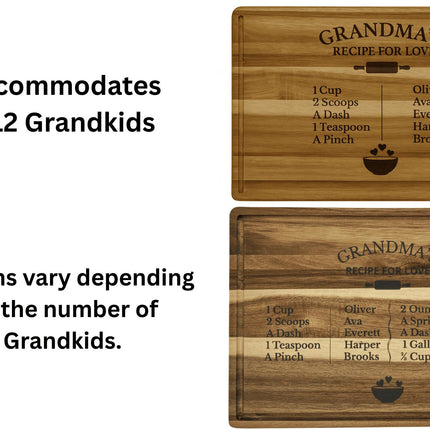 Personalized Grandma Cutting Board • Recipe for Love Engraved Acacia Board • Custom Grandkids Gift • Mother’s Day • Christmas Gift