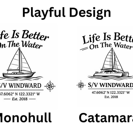 Personalized Sailboat Cutting Board, Custom Boat Name & Coordinates, Nautical Gift for Sailors, Monohull or Catamaran