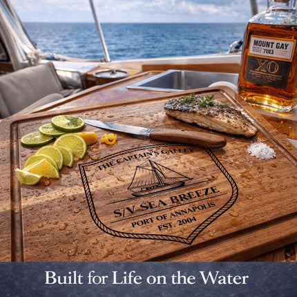 Personalized Sailboat Cutting Board, Custom Boat Name & Coordinates, Nautical Gift for Sailors, Monohull or Catamaran
