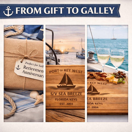 Personalized Sailboat Cutting Board Custom Engraved Nautical Gift with Boat Name, Home Port, Wedding Anniversary Retirement Gift for Sailors