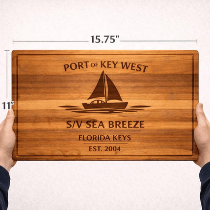 Personalized Sailboat Cutting Board Custom Engraved Nautical Gift with Boat Name, Home Port, Wedding Anniversary Retirement Gift for Sailors