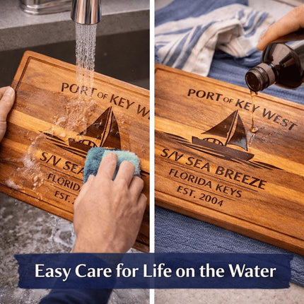 Personalized Sailboat Cutting Board Custom Engraved Nautical Gift with Boat Name, Home Port, Wedding Anniversary Retirement Gift for Sailors