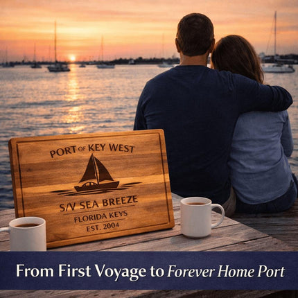 Personalized Sailboat Cutting Board Custom Engraved Nautical Gift with Boat Name, Home Port, Wedding Anniversary Retirement Gift for Sailors