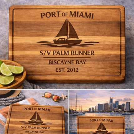 Personalized Sailboat Cutting Board Custom Engraved Nautical Gift with Boat Name, Home Port, Wedding Anniversary Retirement Gift for Sailors