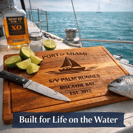 Personalized Sailboat Cutting Board Custom Engraved Nautical Gift with Boat Name, Home Port, Wedding Anniversary Retirement Gift for Sailors
