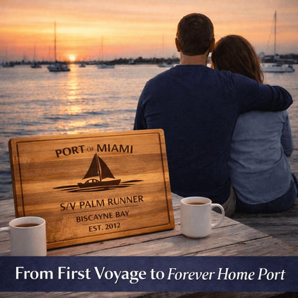 Personalized Sailboat Cutting Board Custom Engraved Nautical Gift with Boat Name, Home Port, Wedding Anniversary Retirement Gift for Sailors