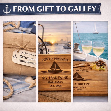 Personalized Sailboat Cutting Board Custom Engraved Nautical Gift with Boat Name, Home Port, Wedding Anniversary Retirement Gift for Sailors