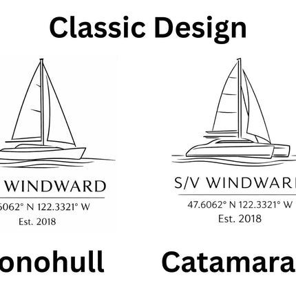 Personalized Sailboat Cutting Board, Custom Boat Name & Coordinates, Nautical Gift for Sailors, Monohull or Catamaran