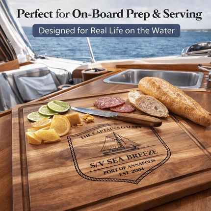 Personalized Sailboat Cutting Board, Custom Boat Name & Coordinates, Nautical Gift for Sailors, Monohull or Catamaran