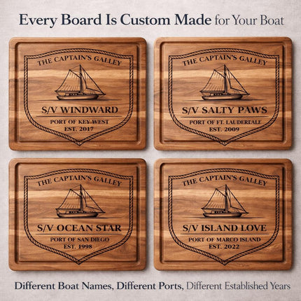 Personalized Sailboat Cutting Board, Custom Boat Name & Coordinates, Nautical Gift for Sailors, Monohull or Catamaran