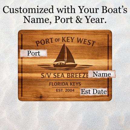 Personalized Sailboat Cutting Board Custom Engraved Nautical Gift with Boat Name, Home Port, Wedding Anniversary Retirement Gift for Sailors