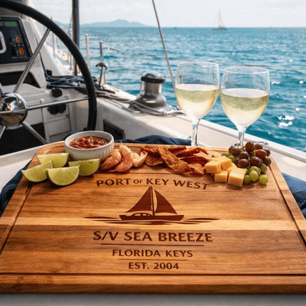 Personalized Sailboat Cutting Board Custom Engraved Nautical Gift with Boat Name, Home Port, Wedding Anniversary Retirement Gift for Sailors