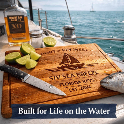 Personalized Sailboat Cutting Board Custom Engraved Nautical Gift with Boat Name, Home Port, Wedding Anniversary Retirement Gift for Sailors