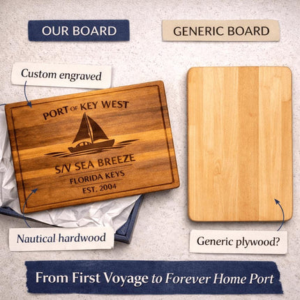 Personalized Sailboat Cutting Board Custom Engraved Nautical Gift with Boat Name, Home Port, Wedding Anniversary Retirement Gift for Sailors