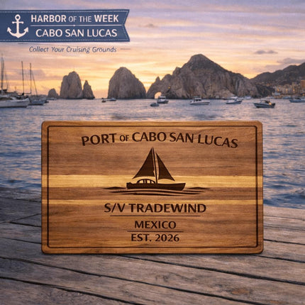 Personalized Sailboat Cutting Board Custom Engraved Nautical Gift with Boat Name, Home Port, Wedding Anniversary Retirement Gift for Sailors