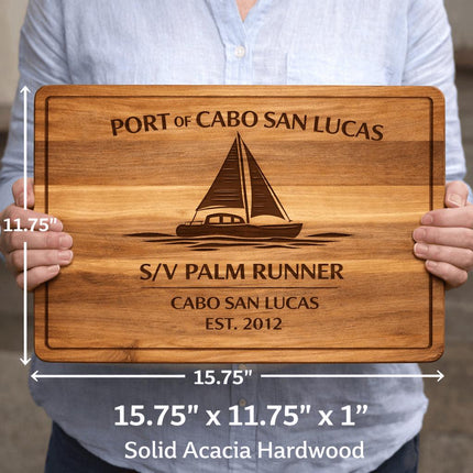 Personalized Sailboat Cutting Board Custom Engraved Nautical Gift with Boat Name, Home Port, Wedding Anniversary Retirement Gift for Sailors