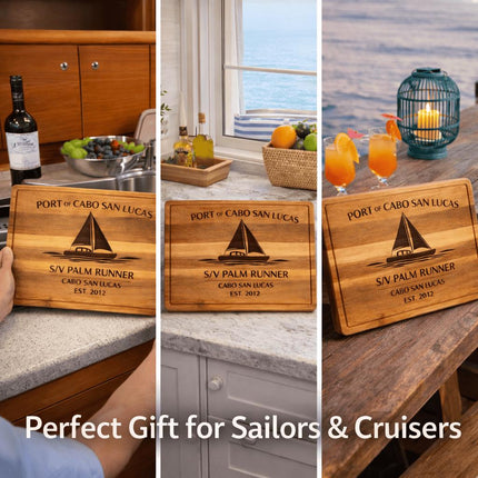 Personalized Sailboat Cutting Board Custom Engraved Nautical Gift with Boat Name, Home Port, Wedding Anniversary Retirement Gift for Sailors