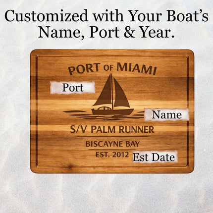 Personalized Sailboat Cutting Board Custom Engraved Nautical Gift with Boat Name, Home Port, Wedding Anniversary Retirement Gift for Sailors