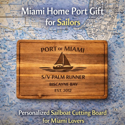 Personalized Sailboat Cutting Board Custom Engraved Nautical Gift with Boat Name, Home Port, Wedding Anniversary Retirement Gift for Sailors