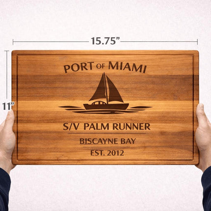 Personalized Sailboat Cutting Board Custom Engraved Nautical Gift with Boat Name, Home Port, Wedding Anniversary Retirement Gift for Sailors
