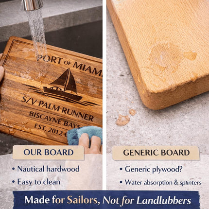 Personalized Sailboat Cutting Board Custom Engraved Nautical Gift with Boat Name, Home Port, Wedding Anniversary Retirement Gift for Sailors