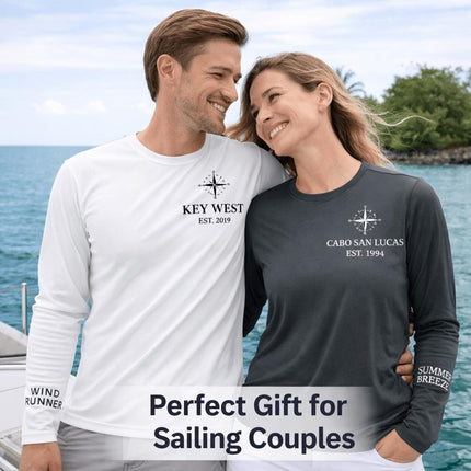 Key West Sailing Shirt – Custom Port & Boat Name UV Protection Long Sleeve – UPF 50 Personalized Nautical Harbor Tee Gift for Sailors