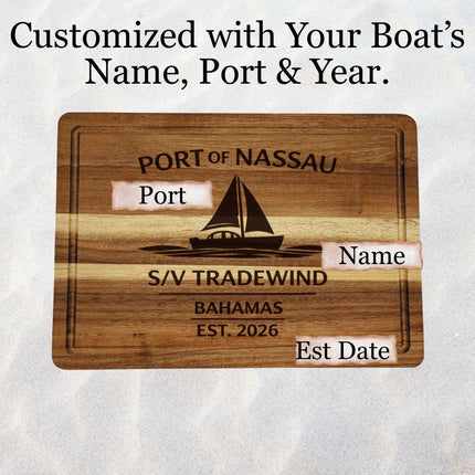 Personalized Sailboat Cutting Board Custom Engraved Nautical Gift with Boat Name, Home Port, Wedding Anniversary Retirement Gift for Sailors