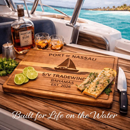 Personalized Sailboat Cutting Board Custom Engraved Nautical Gift with Boat Name, Home Port, Wedding Anniversary Retirement Gift for Sailors