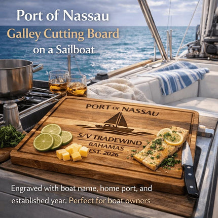 Personalized Sailboat Cutting Board Custom Engraved Nautical Gift with Boat Name, Home Port, Wedding Anniversary Retirement Gift for Sailors