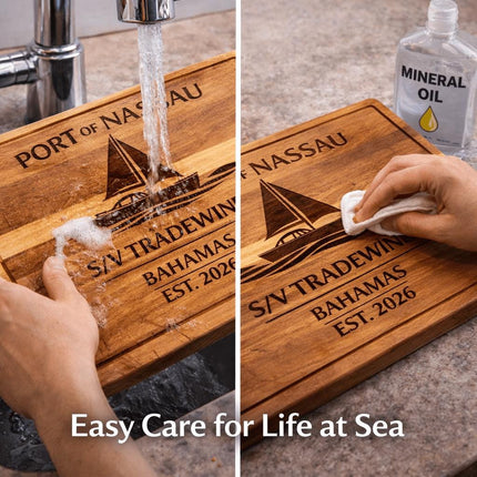 Personalized Sailboat Cutting Board Custom Engraved Nautical Gift with Boat Name, Home Port, Wedding Anniversary Retirement Gift for Sailors