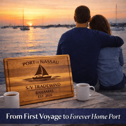 Personalized Sailboat Cutting Board Custom Engraved Nautical Gift with Boat Name, Home Port, Wedding Anniversary Retirement Gift for Sailors