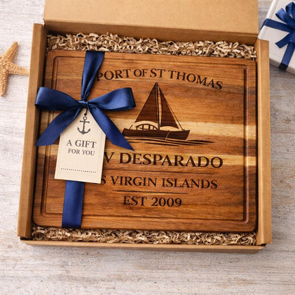 St Thomas Sailboat Cutting Board – Personalized Nautical Gift, Custom Boat Name & Home Port, Anniversary Wedding Housewarming Gift