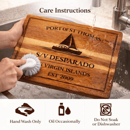 St Thomas Sailboat Cutting Board – Personalized Nautical Gift, Custom Boat Name & Home Port, Anniversary Wedding Housewarming Gift