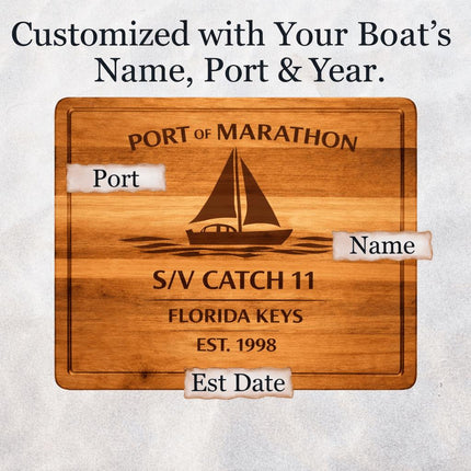 St Thomas Sailboat Cutting Board – Personalized Nautical Gift, Custom Boat Name & Home Port, Anniversary Wedding Housewarming Gift