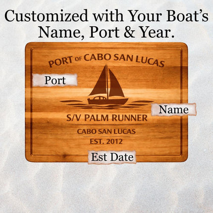Personalized Sailboat Cutting Board Custom Engraved Nautical Gift with Boat Name, Home Port, Wedding Anniversary Retirement Gift for Sailors