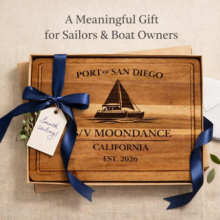 San Diego Sailboat Cutting Board – Personalized Nautical Gift, Custom Boat Name & Home Port, Engraved Coastal Kitchen Décor Gift