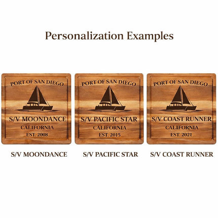 San Diego Sailboat Cutting Board – Personalized Nautical Gift, Custom Boat Name & Home Port, Engraved Coastal Kitchen Décor Gift