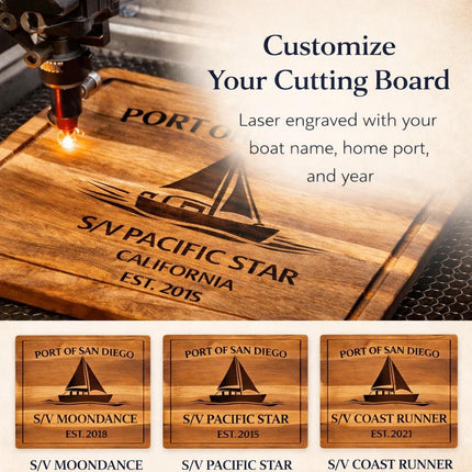 San Diego Sailboat Cutting Board – Personalized Nautical Gift, Custom Boat Name & Home Port, Engraved Coastal Kitchen Décor Gift