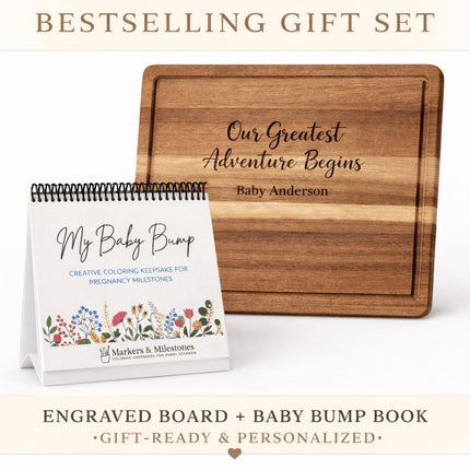 Baby Bump Pregnancy Keepsake Book & Personalized Cutting Board Gift Set