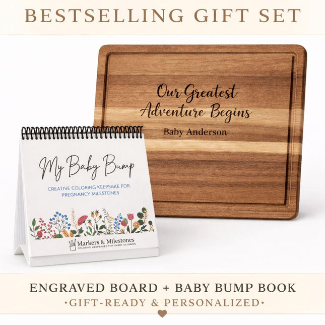 Baby Bump Pregnancy Keepsake Book & Personalized Cutting Board Gift Set